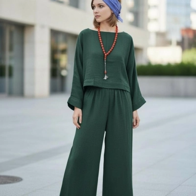 SOUL MÜSLİN BLUZ PANTOLON TAKIM /petrol