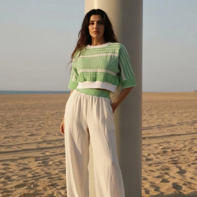 MUMBAI MÜSLİN CROP & PANTOLON TAKIM / Yeşil