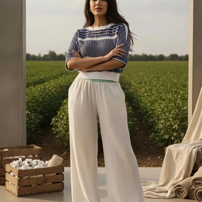 MUMBAI MÜSLİN CROP & PANTOLON TAKIM / Lacivert