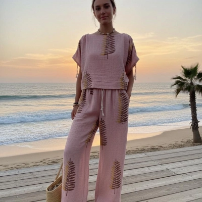 FERNS OMUZDAN BÜZGÜLÜ BLUZ & PANTOLON TAKIM