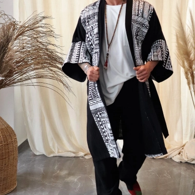TRIBAL BORDÜR DETAYLI BOHEM MÜSLİN KAFTAN