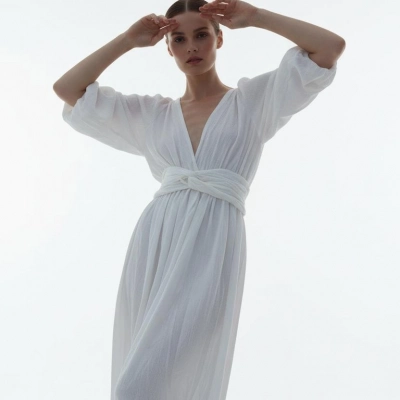 PEACE KEMER DETAYLI ŞİLE BEZİ ELBİSE