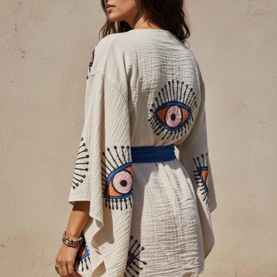 TILSIM PAMUK DOKUMA TAŞ BASKI KİMONO