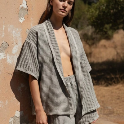 WAFFLE DOKUMA KİMONO & ŞORT TAKIM
