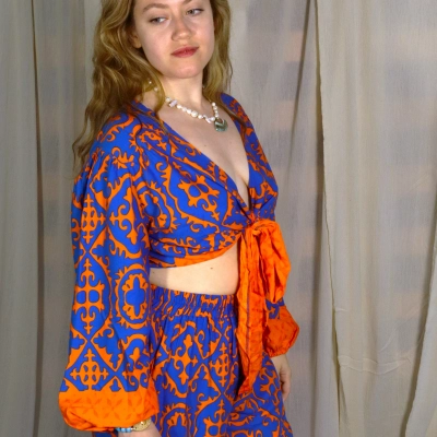 LEYLA BAĞLAMALI CROP & PANTOLON TAKIM / turuncu