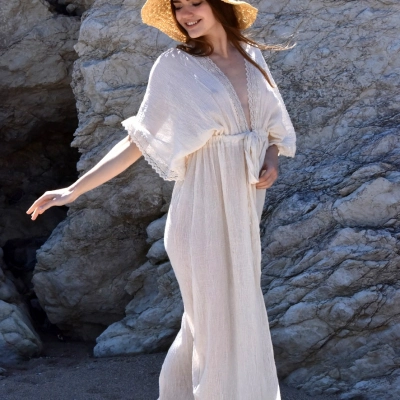 AKANA PAMUK ŞİLE BEZİ DANTELLİ BOHO KAFTAN