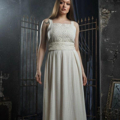 ARTENA ASKILI PAMUK DANTEL DETAYLI BOHO ELBİSE