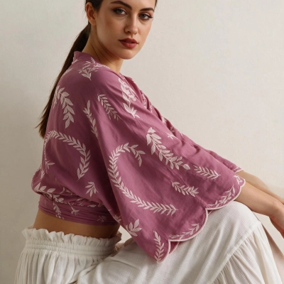 DEMRE PAMUK BAĞLAMALI CROP BLUZ