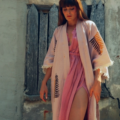 FERNS TAHTA BASKILI MÜSLİN KAFTAN