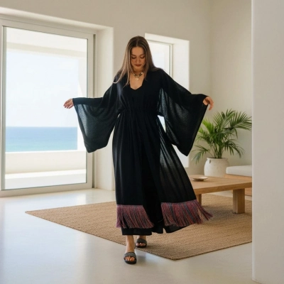 JÜLİDE PÜSKÜL DETAYLI KAFTAN / Siyah