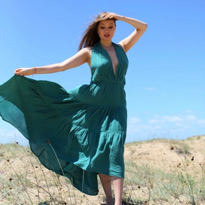 EVA KATLI SIRTI AÇIK MUSLİN BOHO ELBİSE