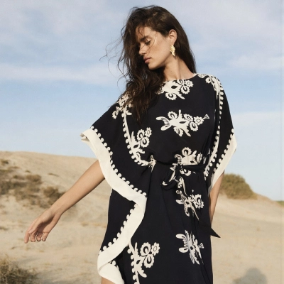 MUKARNAS ETNİK DESENLİ VİSKON KAFTAN ELBİSE
