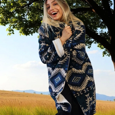 NAVAJO POLAR KİLİM DESEN PALTO