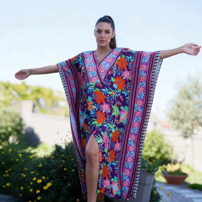 PHUKET ÇİÇEK DESENLİ VİSKON KAFTAN ELBİSE