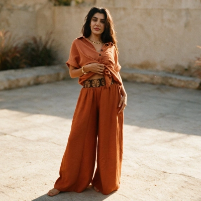 SAHRA BOHEM BOL PAÇA PANTOLON / Kiremit