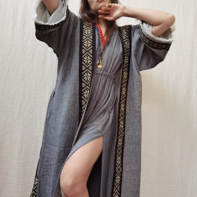 TARSUS KİLİM BORDÜRLÜ DOKUMA KAFTAN / siyah