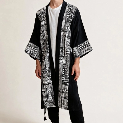 TRIBAL BORDÜR DETAYLI BOHEM MÜSLİN KAFTAN
