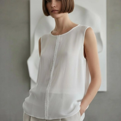 ÇİFT KAT KOLSUZ VUAL ŞİLE BEZİ BLUZ