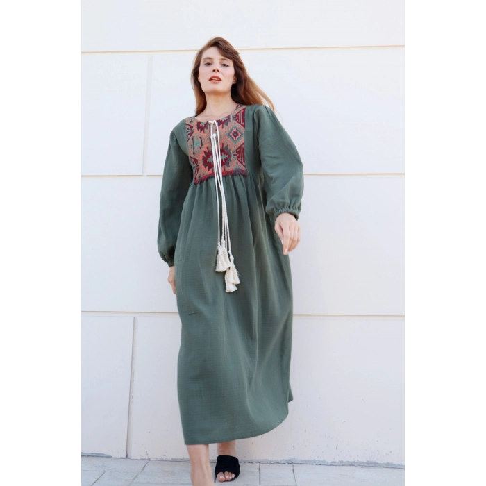MİMOZA Kilim Yaka detaylı Müslin Elbise