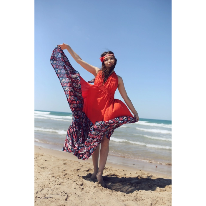 GAZELLE BOHO STİL MAXİ ÇİNGENE ELBİSE / Tarçın