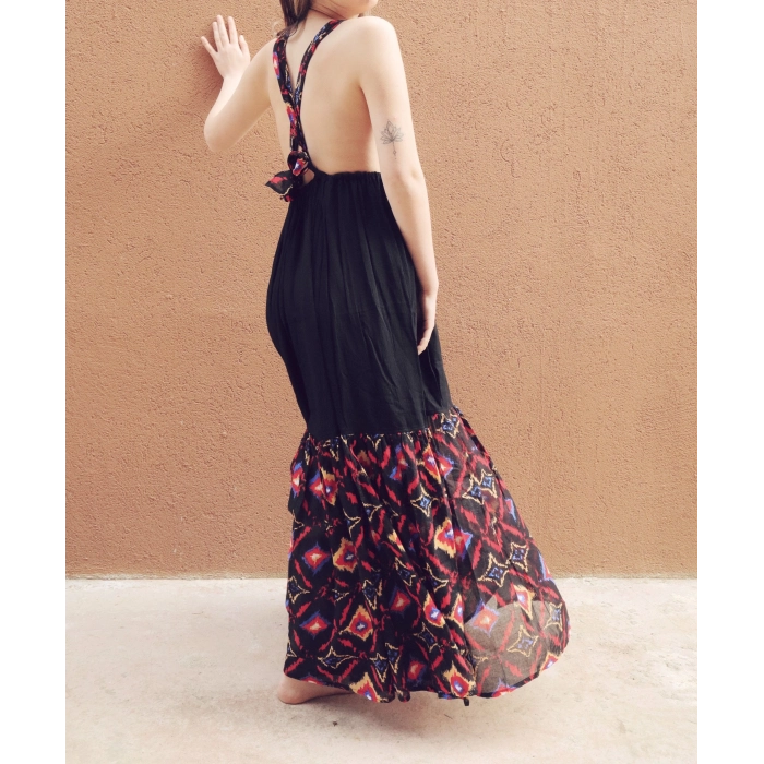 GAZELLE BOHO STİL MAXİ ÇİNGENE ELBİSE / Tarçın