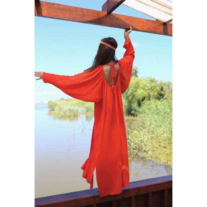 NOVA VİSKON YARASA KOL ELBİSE / Kırmızı