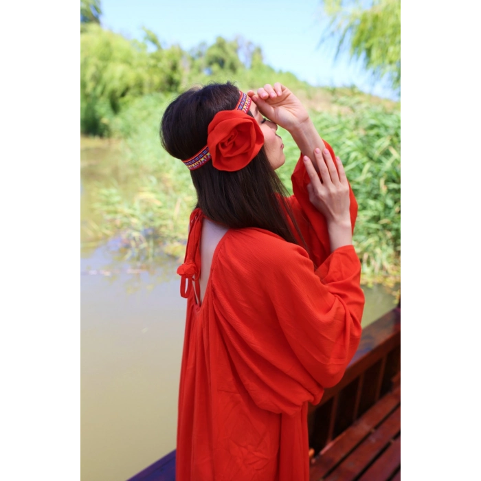 NOVA VİSKON YARASA KOL ELBİSE / Kırmızı