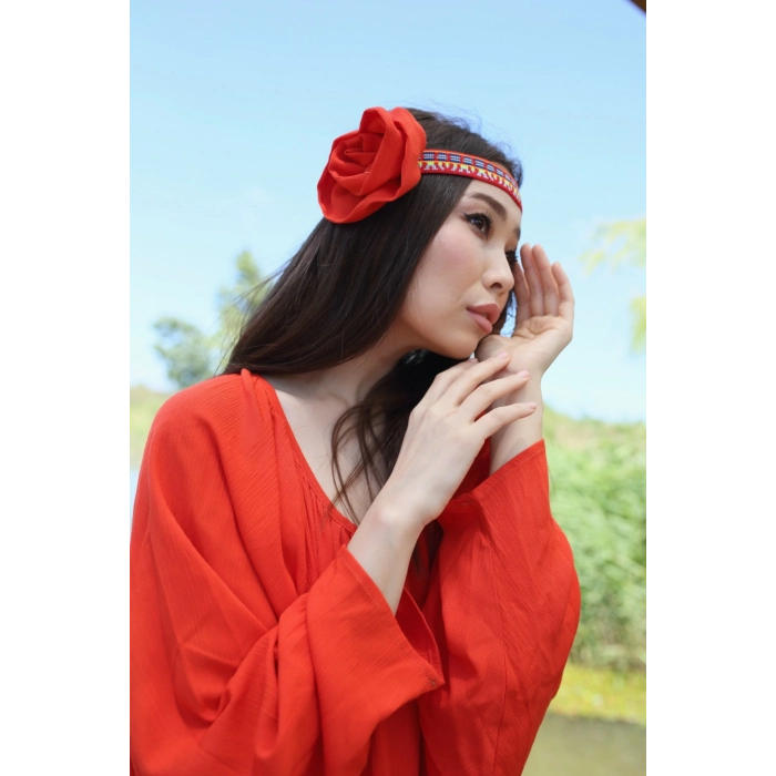 NOVA VİSKON YARASA KOL ELBİSE / Kırmızı