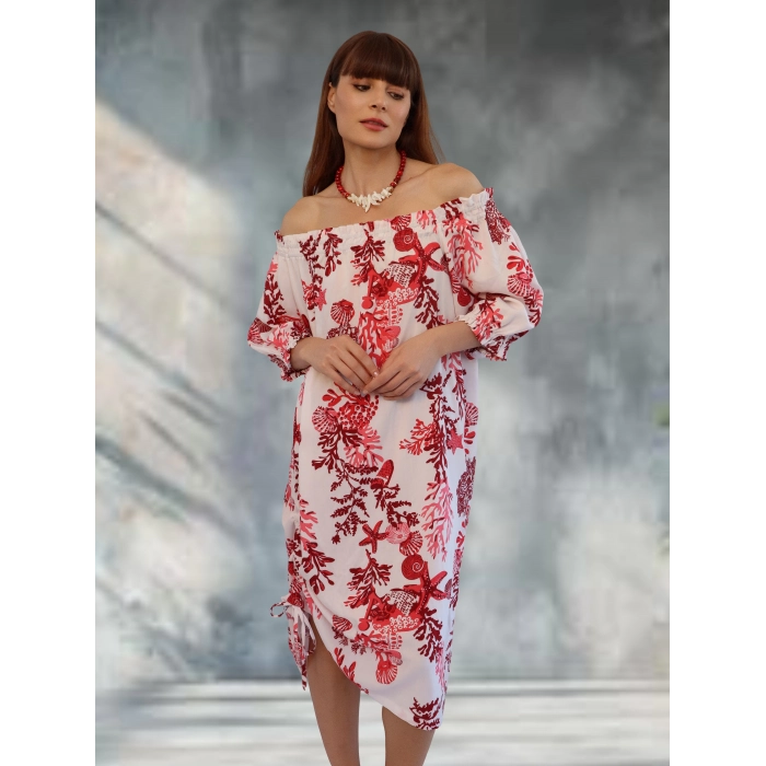 BALİ ETEĞİ BÜZGÜLÜ ELBİSE / Mercan