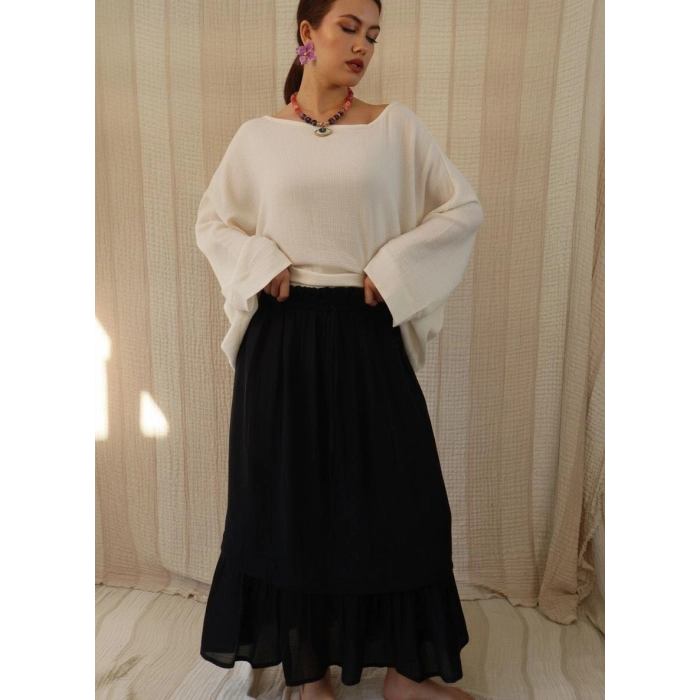 NAZLI PAMUK VUAL ÇİFT KAT ETEK / Siyah
