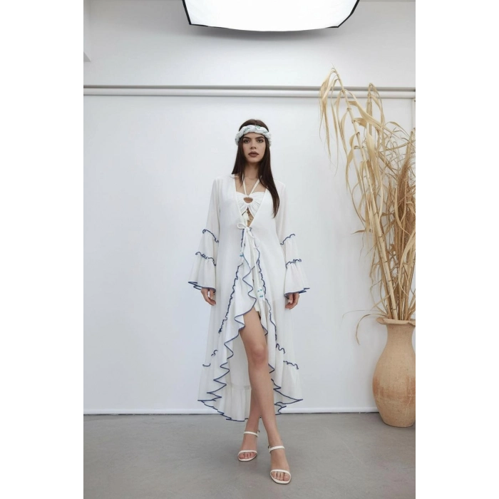 ASENA PAMUK ŞİLE BEZİ FIRFIRLI BOHO KAFTAN