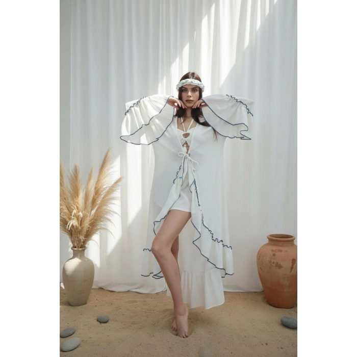ASENA PAMUK ŞİLE BEZİ FIRFIRLI BOHO KAFTAN