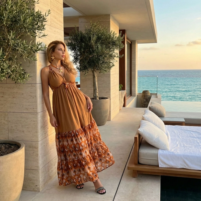 GAZELLE BOHO ÇİNGENE ELBİSE / Camel
