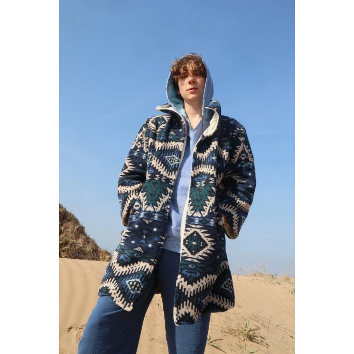 NAVAJO POLAR KİLİM DESEN PALTO