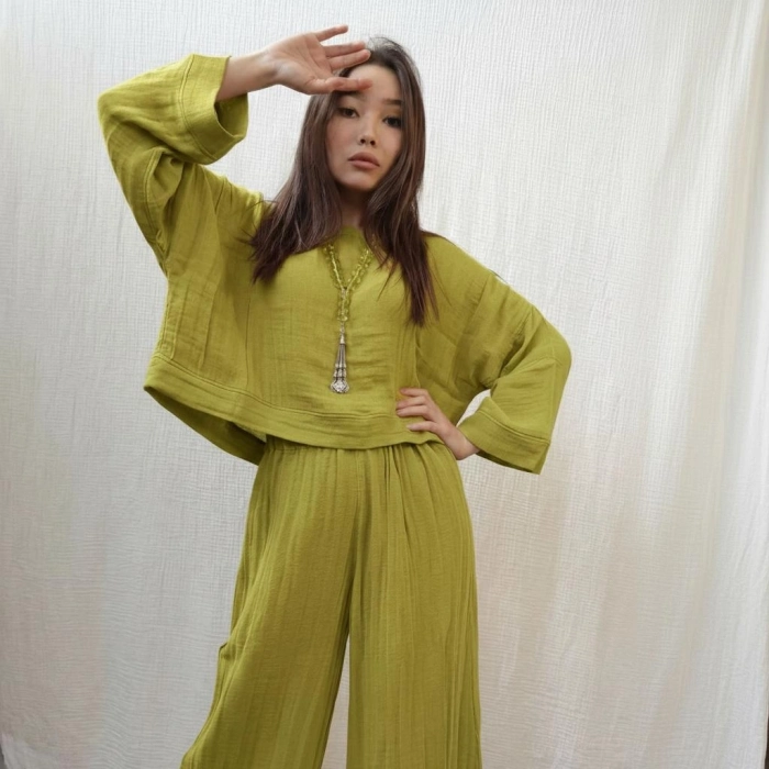 SOUL MÜSLİN BLUZ PANTOLON TAKIM / Fıstık Yeşili