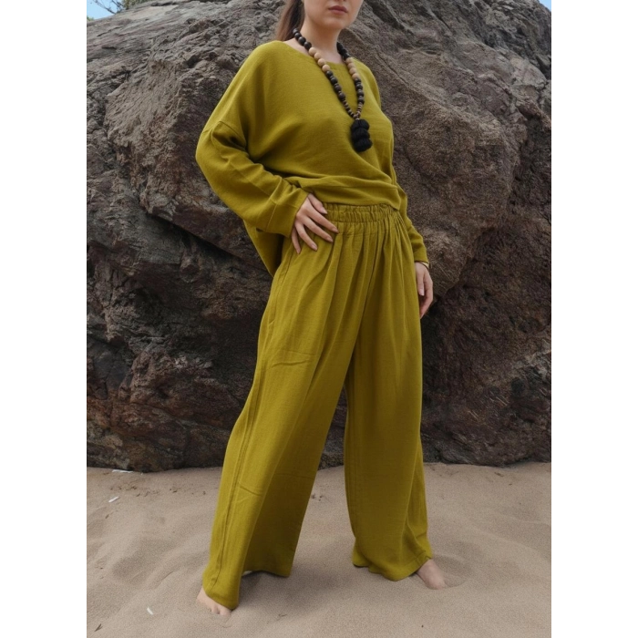 SOUL MÜSLİN BLUZ PANTOLON TAKIM / Fıstık Yeşili