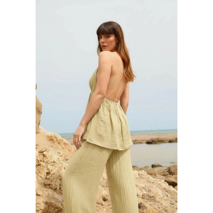 BABYLON SIRT DEKOLTELİ BLUZ & PANTOLON TAKIM / krem