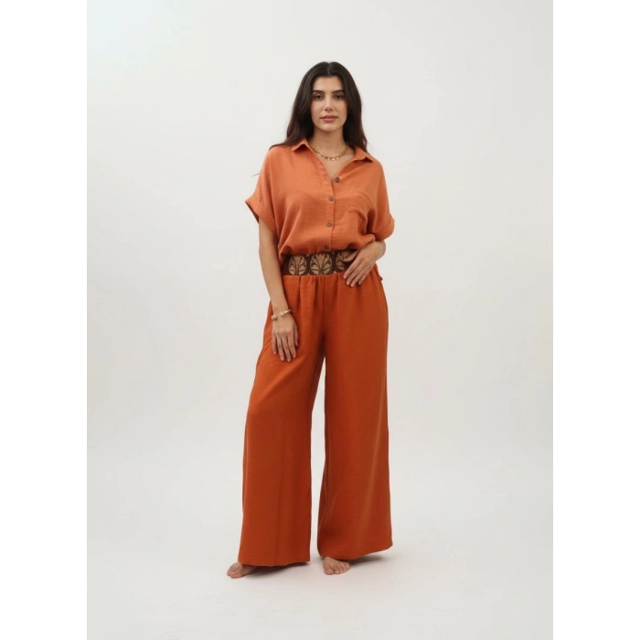 SAHRA BOHEM BOL PAÇA PANTOLON / Kiremit
