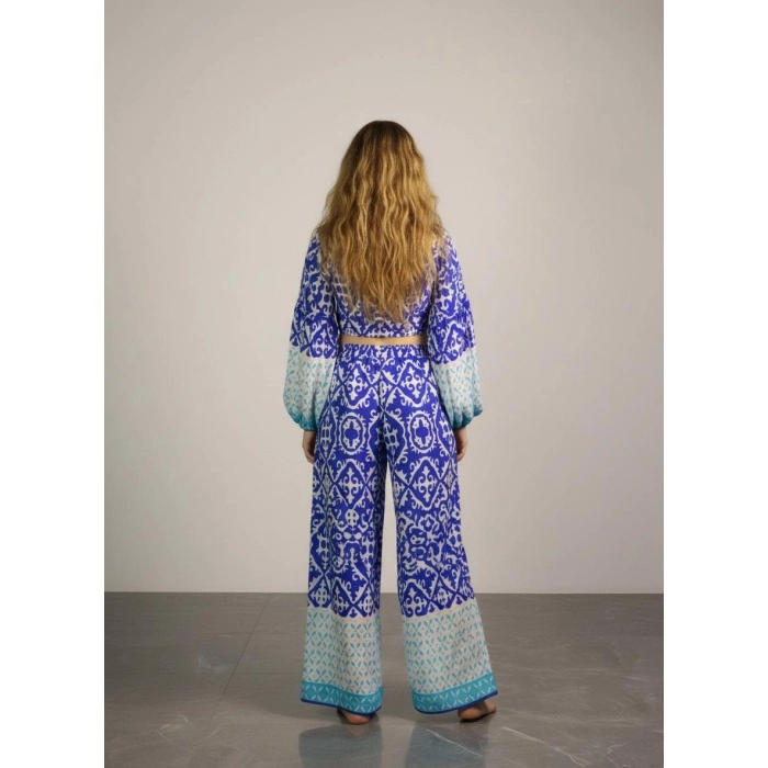 LEYLA BAĞLAMALI CROP & PANTOLON TAKIM / mavi
