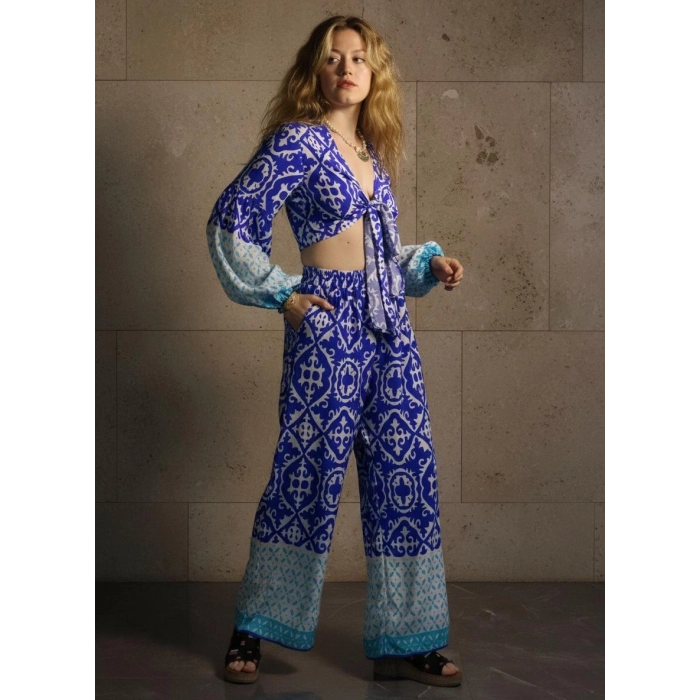 LEYLA BAĞLAMALI CROP & PANTOLON TAKIM / mavi