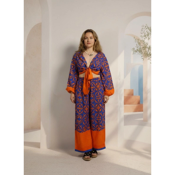 LEYLA BAĞLAMALI CROP & PANTOLON TAKIM / turuncu