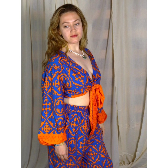 LEYLA BAĞLAMALI CROP & PANTOLON TAKIM / turuncu