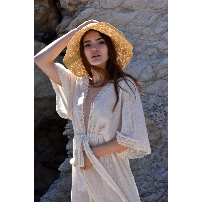 AKANA PAMUK ŞİLE BEZİ DANTELLİ BOHO KAFTAN