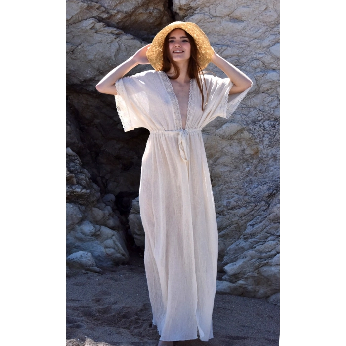 AKANA PAMUK ŞİLE BEZİ DANTELLİ BOHO KAFTAN