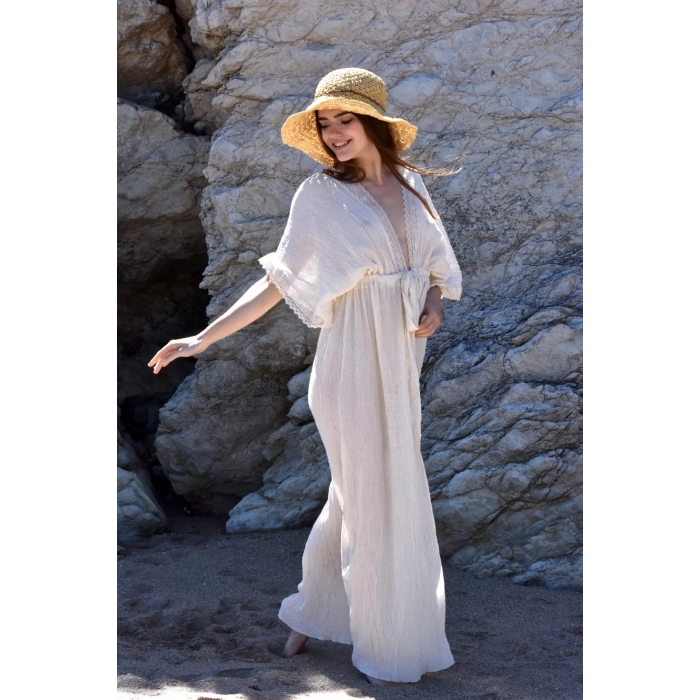 AKANA PAMUK ŞİLE BEZİ DANTELLİ BOHO KAFTAN