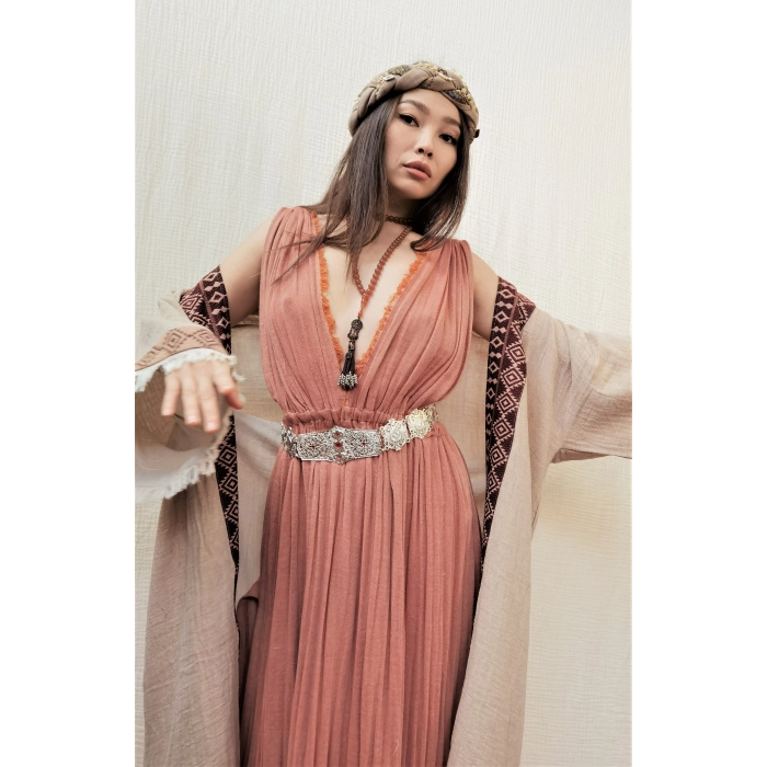 AZİZE BOHEM STİL MÜSLİN ELBİSE / Vintage Turuncu