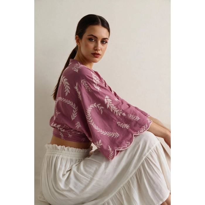 DEMRE PAMUK BAĞLAMALI CROP BLUZ