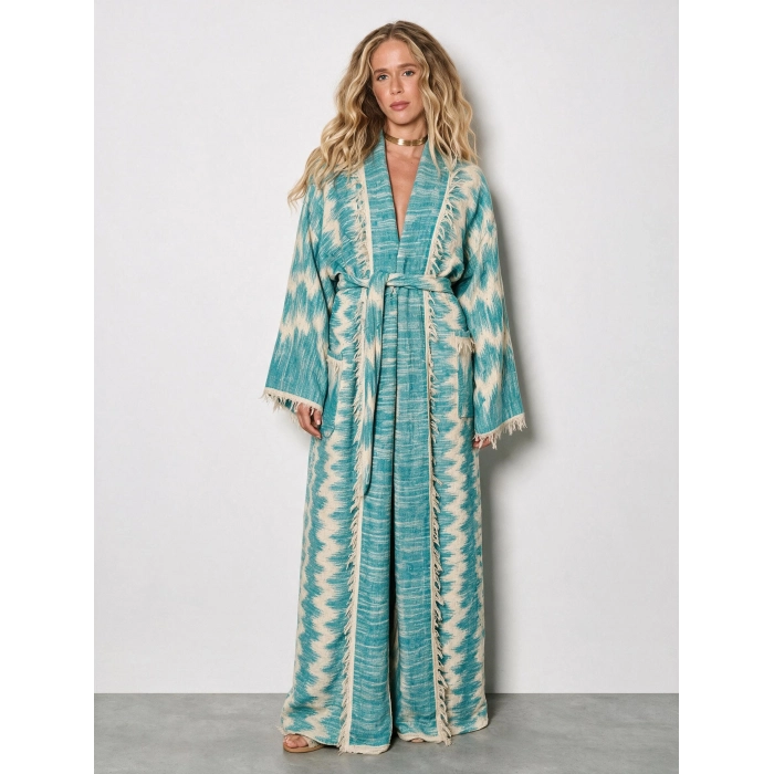 DUMAN 6 KAT MÜSLİN BOHEM KAFTAN /Turkuaz