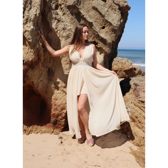 ELMAS KAFTAN & ELBİSE TAKIM / Ekru