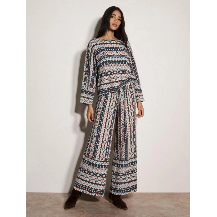 ETNİK DESENLİ TRİKO PANTOLON & BLUZ TAKIM